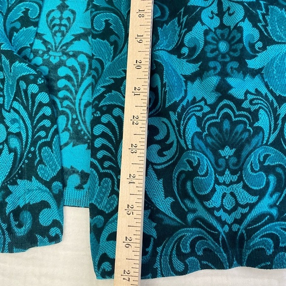 Talbots Green Teal Paisley Merino Wool Long Sleeve Open Cardigan Sweater Small - Picture 8 of 12